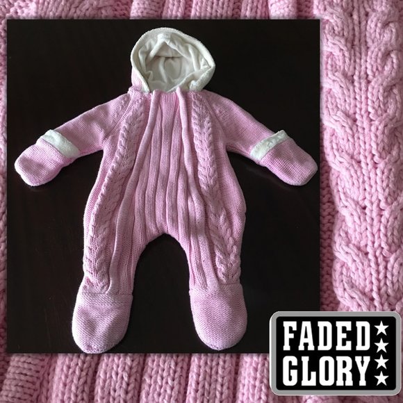 FADED GLORY Pink Cable Sweater Hooded Snow Suit - Picture 1 of 10